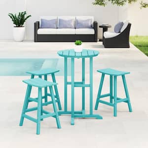 Laguna 4-Piece HDPE Weather Resistant Outdoor Patio Counter Height Bistro Set with Saddle Seat Barstools, Turquoise