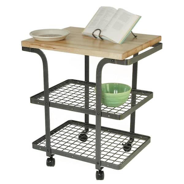 Enclume Hammered Steel Baker's Cart Handcrafted Rectangle with Eastern Maple Butcher Block