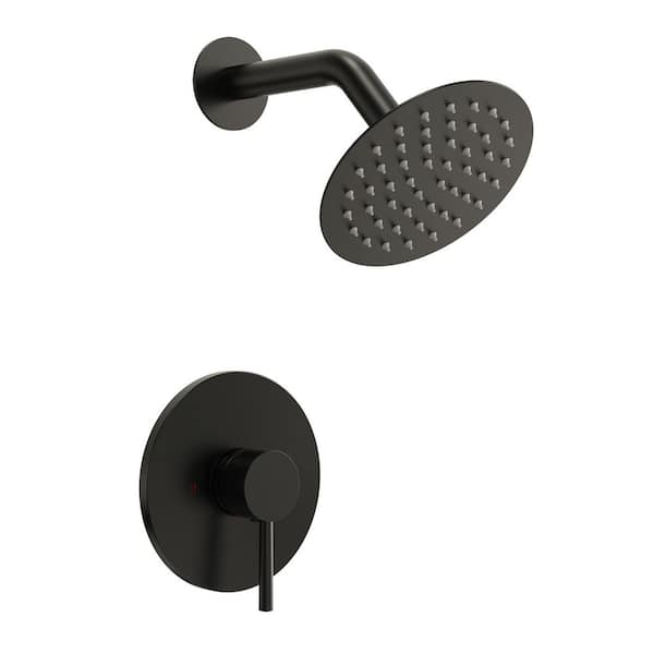1 Spray Pattern with 1.8 GPM 6 in. Wall Mount Round Rain Fixed Shower Head in Matte Black