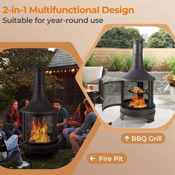 Haloo Alpine Outdoor Wood Burning Garden Fire Pit with Cast Iron Swing...
