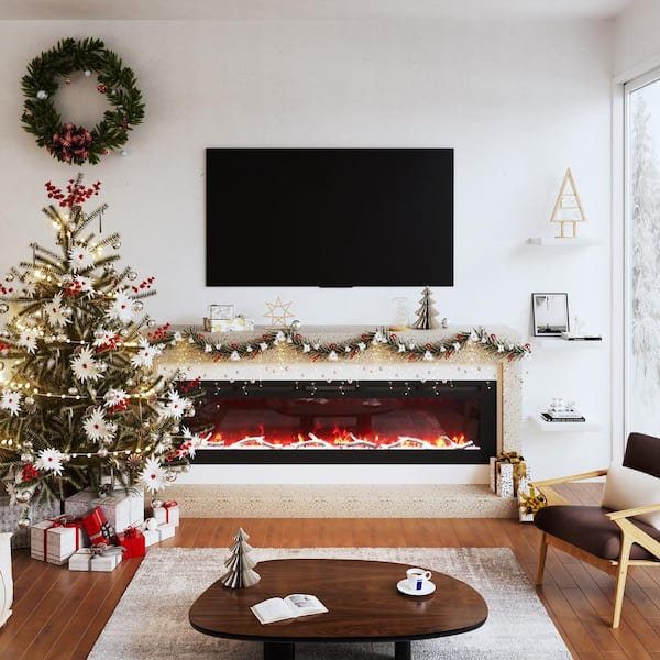 Clihome 72 in. 1500W Wall Mounted Installation Electric Fireplace in Black with Multicolor Flame