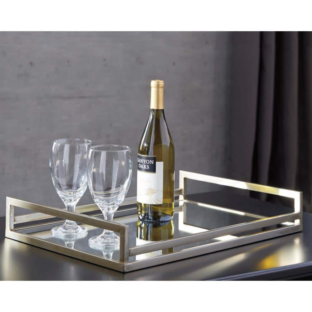 Contemporary Gold Square Glass Serving Tray 19.75"