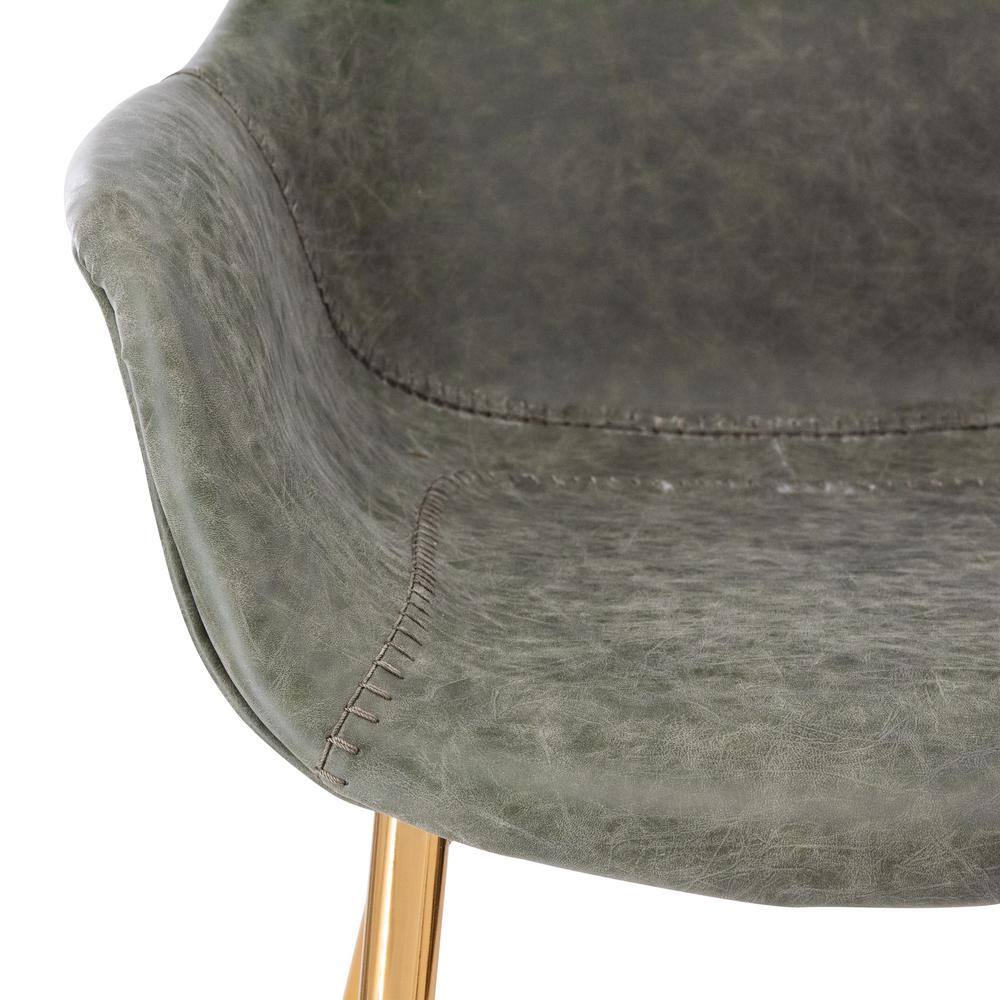 Mid Century Modern Olive Green Metal Arm Chair with Gold Details