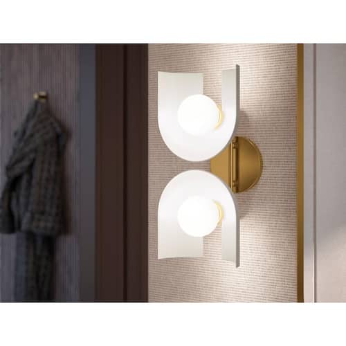 Jabot 2-Light Biscuit Satin with Brushed Moderne Brass Wall Sconce KOHLER Wall Sconces