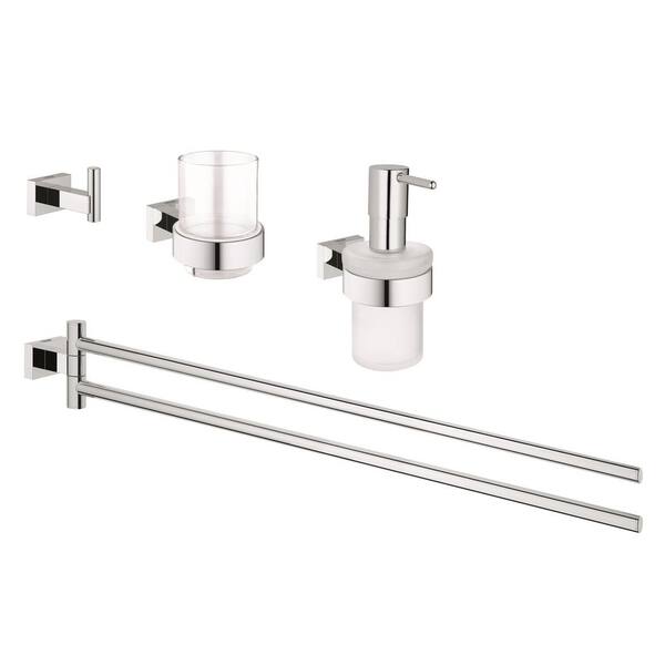 GROHE Essentials Cube 4-Piece Bath Hardware Set in StarLight Chrome