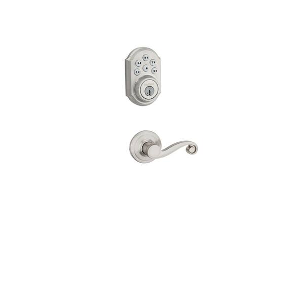 Kwikset SmartCode Satin Nickel Single Cylinder Keypad Electronic Deadbolt featuring SmartKey Security and Lido Hall/Closet Lever