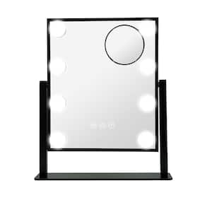 12 in. W x 14 in. H Rectangualr Framed Tabletop Bathroom Vanity Mirror in Black with Lights, Make Up LED Table Mirror