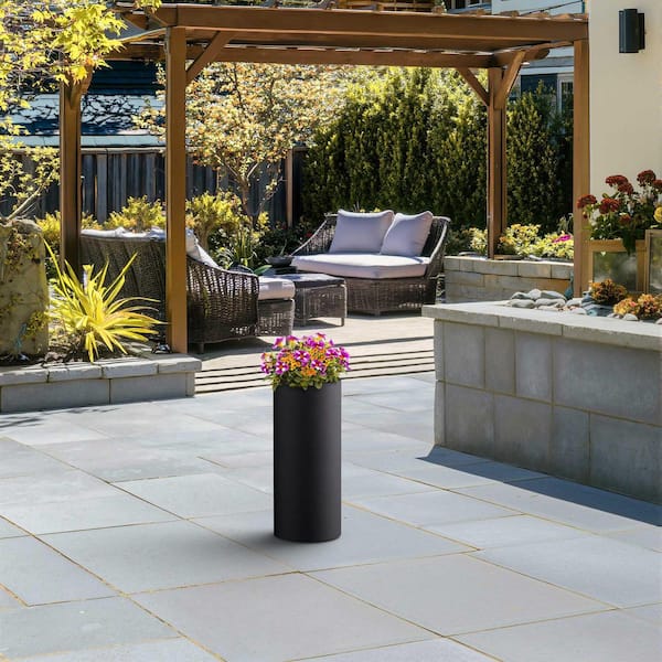 Sapcrete 8.5 in. Large Charcoal Black (Enhanced Interior) Concrete Round Planter / Pot with Drainage Holes