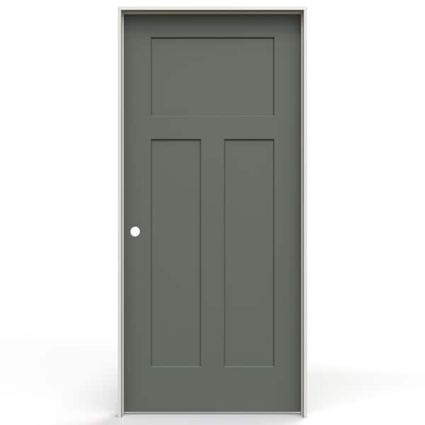 36 in. x 80 in. Craftsman 3 Panel Right-Handed Solid Core Renew Green Molded Composite Single Prehung Interior Door