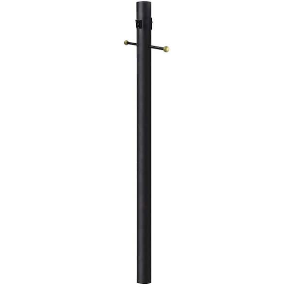 SOLUS 7 ft. Black Outdoor Lamp Post, Traditional In Ground Light Pole with Cross Arm and Grounded Convenience Outlet