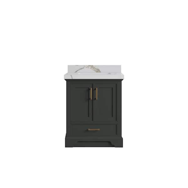 Willow Collections Charlotte 30 in. Single Sink Freestanding Black Top Bath Vanity with Calacatta Gold Qt. Top Unassembled