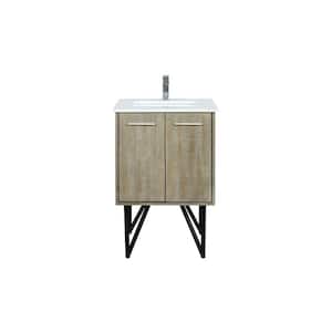 Lancy 24 in W x 20 in D Rustic Acacia Bath Vanity, Cultured Marble Top and Chrome Faucet Set