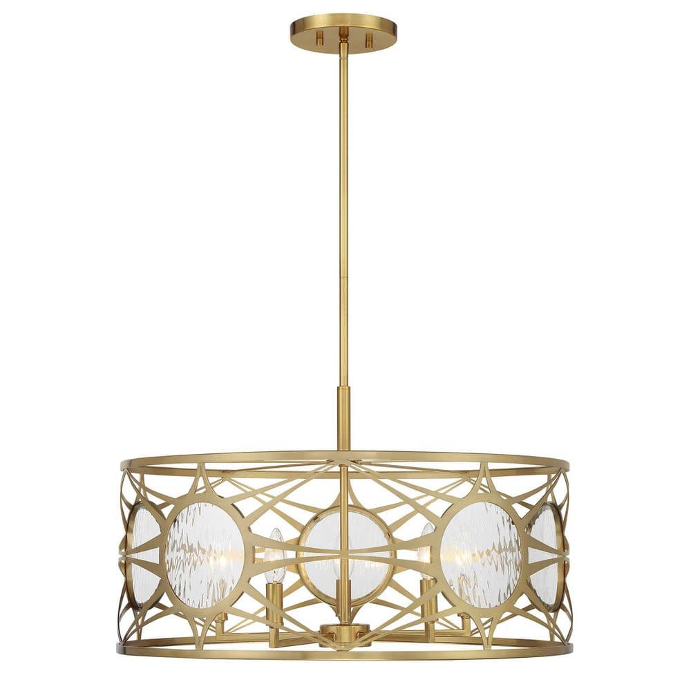 Balfour 24 in. 5-Light Warm Brass Transitional Glam Convertible Semi-Flush or Hanging Pendant with Water Glass Panes price history on PriceWatchPro