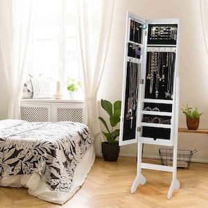 18 in. x 14.5 in. x 61.5 in. White Mirrored Wood Jewelry Cabinet Storage Organizer with Box Drawers