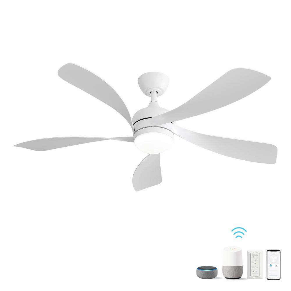 52 in.White Indoor Ceiling Fan With 3 Color Dimmable Light 5 ABS Blades Sma