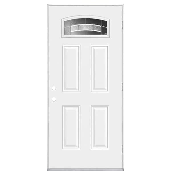 Masonite 36 in. x 80 in. Croxley Camber Fan Lite Left Hand Outswing Primed Impact Steel Prehung Front Exterior Door No Brickmold