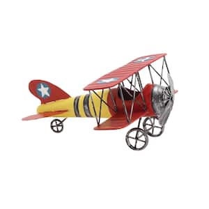 12 in. x  6 in. Metal Red Airplane Wall Decor