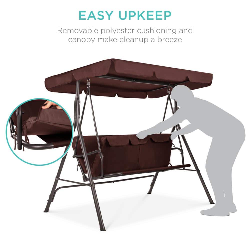 Brown Steel 2-Person Outdoor Convertible Canopy Swing Glider