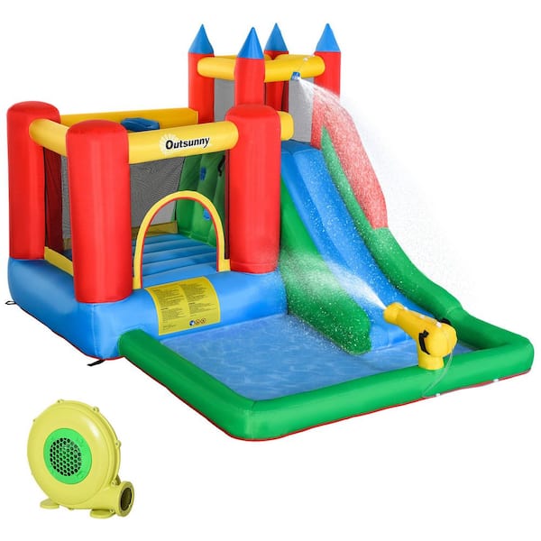 6-in-1 Kids Bounce House Inflatable Water Slide with Pool, Water Cannon, Climbing Wall, Inflator