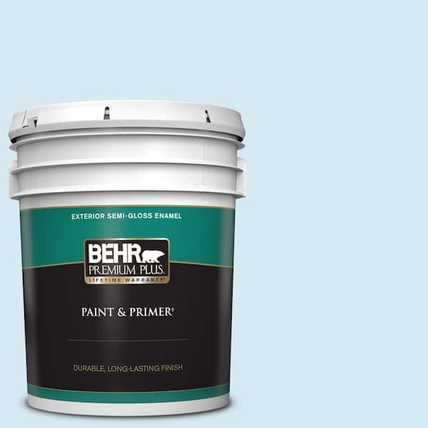 BEHR PREMIUM PLUS 5 gal. #P500-1 Spacious Skies Semi-Gloss Enamel Exterior Paint & Primer