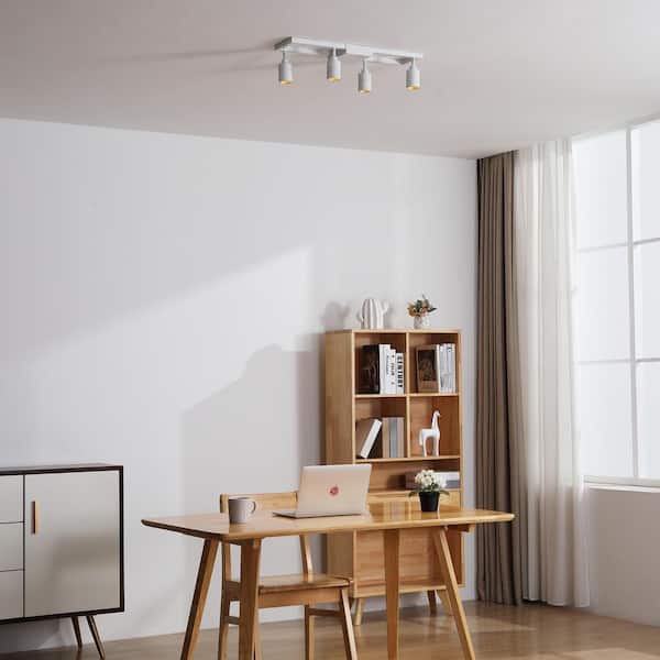 White Modern Integrated LED Fixed Track Light, With Four 28-Watt Rotating Gimbal Heads, 3000K Modern Interior Spotlight