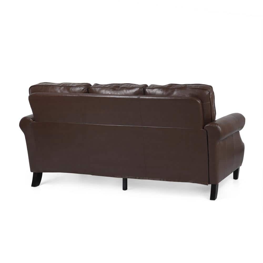 Dark Brown Faux Leather Lawson Sofa with Nailhead Trim