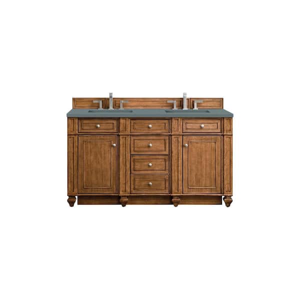 James Martin Vanities Bristol 60 in. W x 23.5 in. D x 34 in. H Double Bathroom Vanity in Saddle Brown with Cala Blue Quartz Top