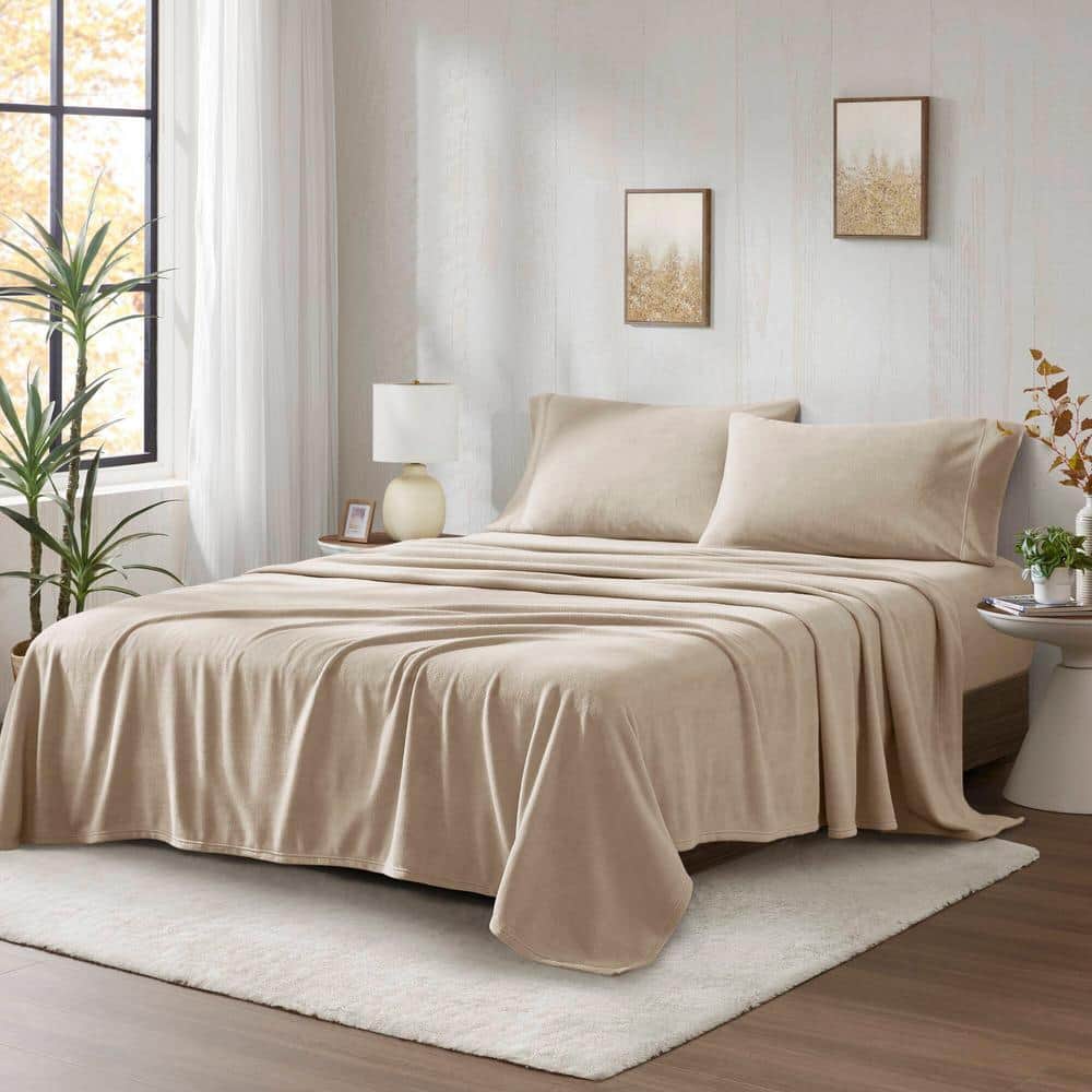 Khaki Twin XL Microfiber Fleece Sheet Set
