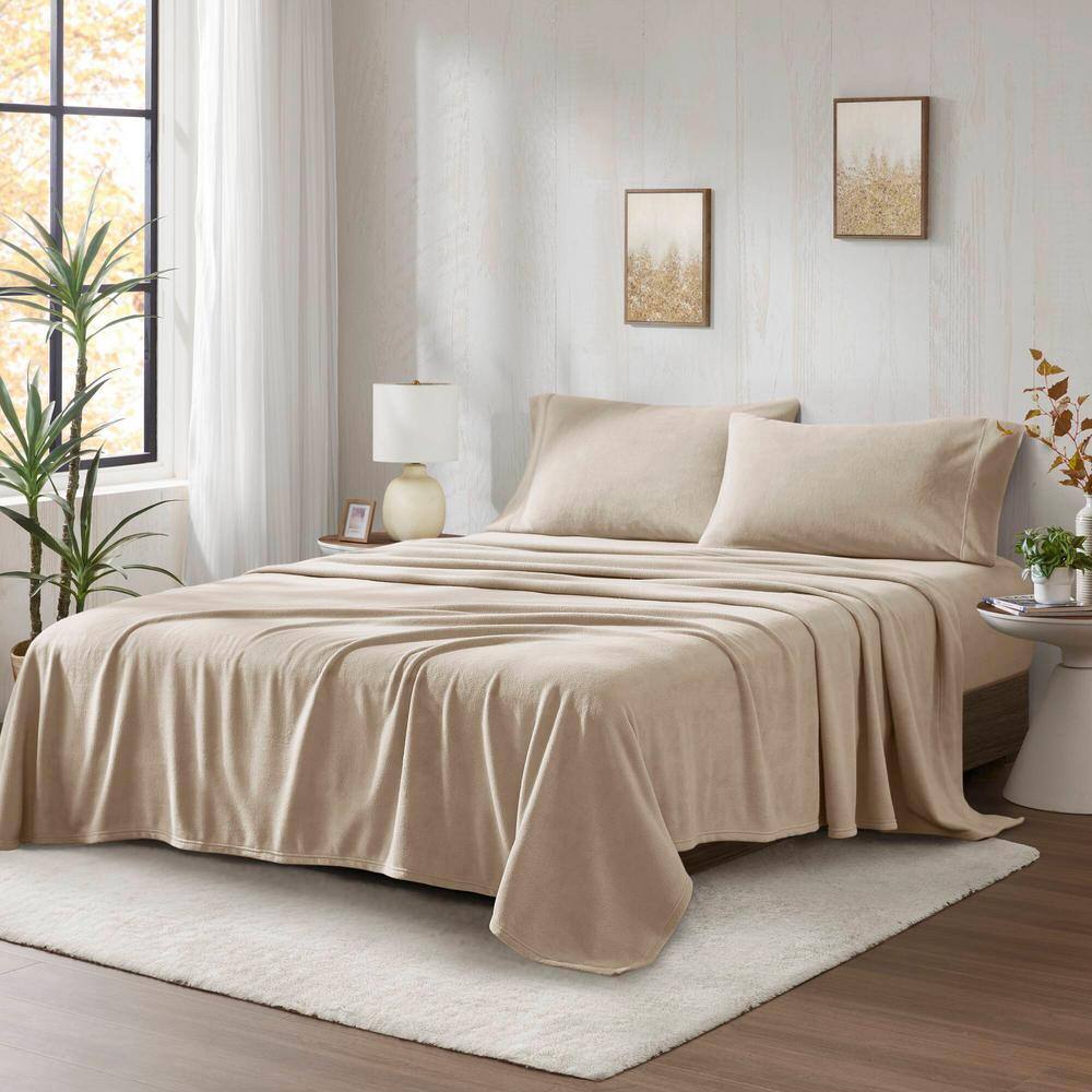 Khaki Twin XL Microfiber Fleece Sheet Set