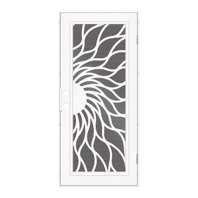 Sunfire 30 in. x 80 in. Left Hand/Outswing White Aluminum Security Door with Black Perforated Metal Screen