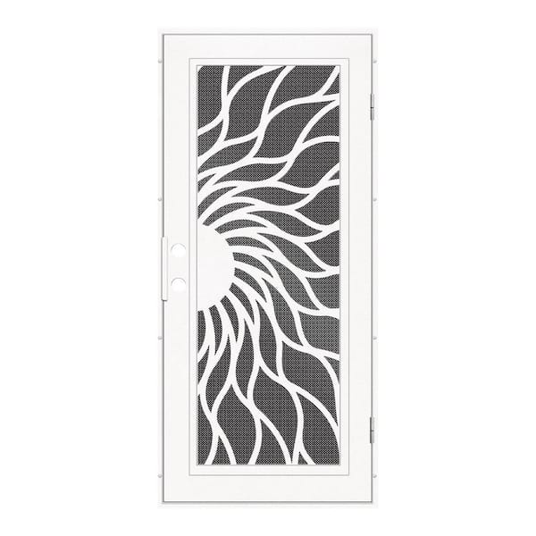 Unique Home Designs Sunfire 30 in. x 80 in. Left Hand/Outswing White Aluminum Security Door with Black Perforated Metal Screen