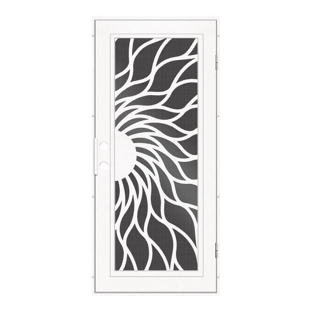 Sunfire 32 in. x 80 in. Left Hand/Outswing White Aluminum Security Door with Black Perforated Metal Screen -  Unique Home Designs, 3S2001DL1WTP9A