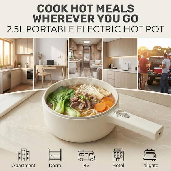 CERAMAX 2.6 qt. Cream Portable Ceramic Nonstick Electric Multi