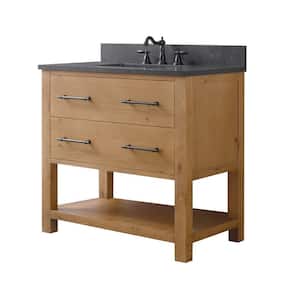 Windwood 36 in. W x 22 in. D x 34 in. H Bath Vanity in Natural with Blue Limestone Vanity Top with White Sink