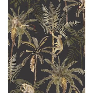 Climbing in the Trees Tropical Wallpaper Charcoal Paper Strippable Roll (Covers 57 sq. ft.)