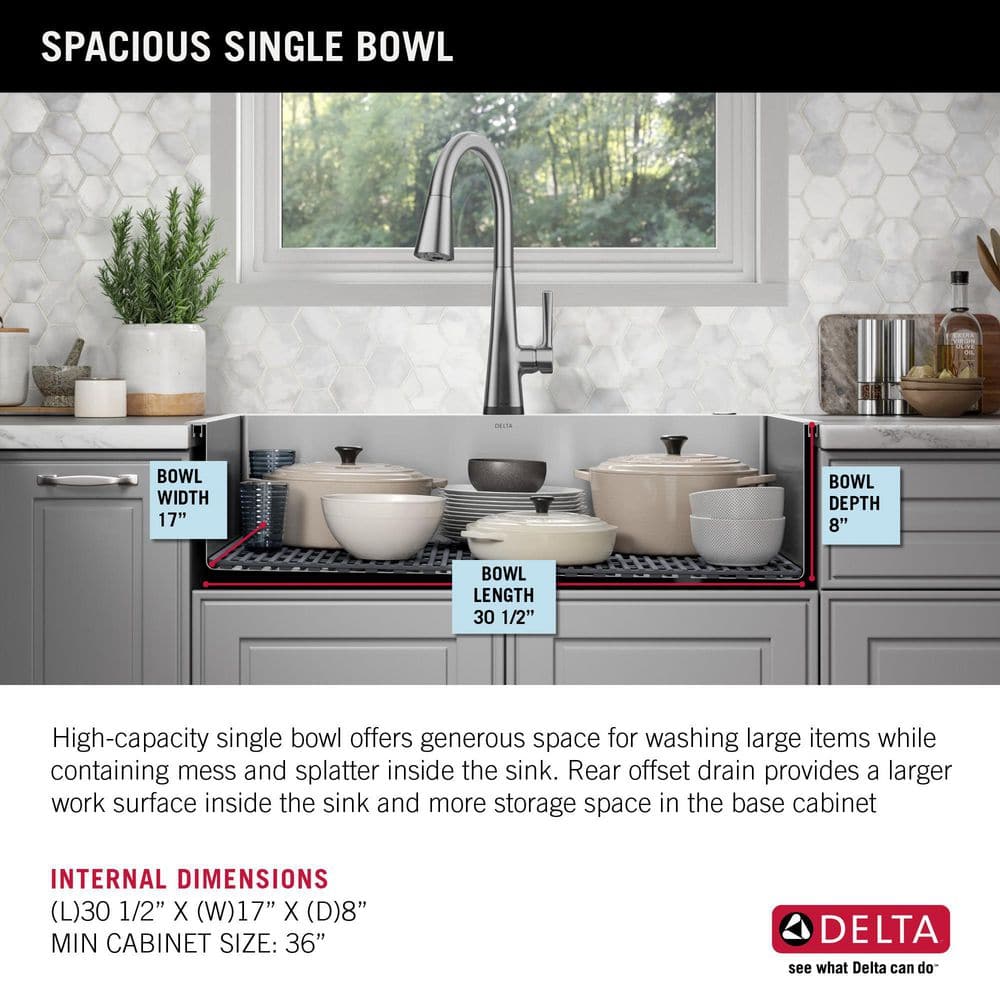 Delta 33-inch Stainless Steel Farmhouse Apron Front Single Bowl Sink
