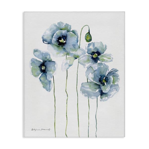 Modern Poppy Blooms Blue Abstract by Stephanie Workman Marrott Unframed Graphic Art Print Nature 36 in. x 48 in.