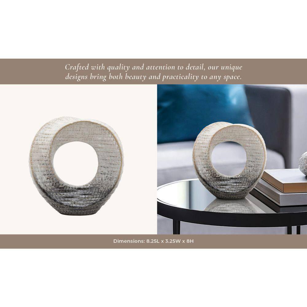 8" Ivory and Gray Ceramic Cut-Out Abstract Sculpture