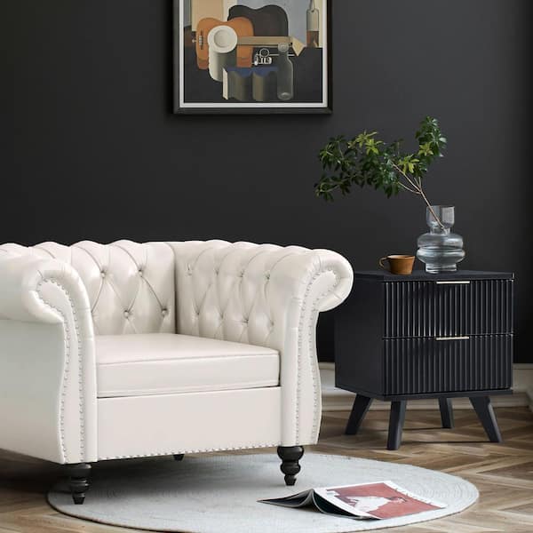 ATHMILE Black Wooden 2-Drawer Waveform Nightstand /Bedside Table