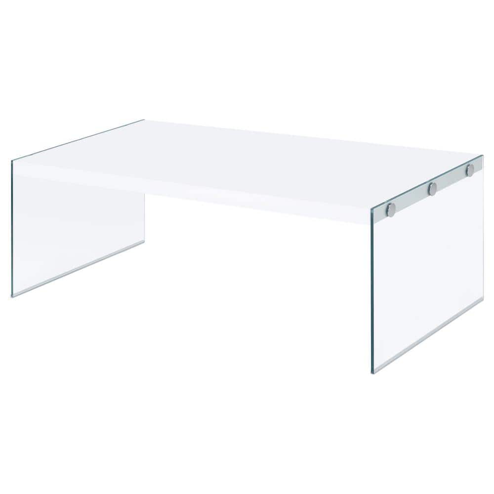 White Gloss Rectangular Coffee Table with Clear Glass Legs