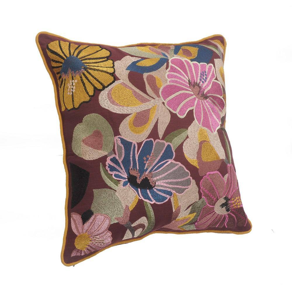 Hibiscus Floral Multi-Color Cotton Square Throw Pillow, 20"