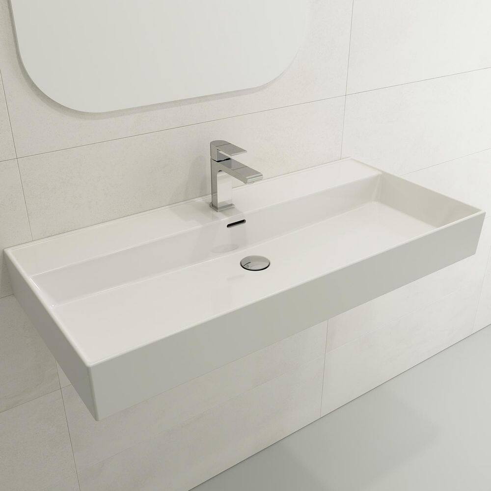 Milano 39.75-Inch White Ceramic Wall-Mount Rectangular Bathroom Sink