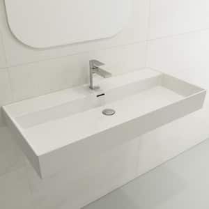 Milano 39.75 in. 1-Hole White Fireclay Rectangular Wall-Mounted Bathroom Sink with Overflow