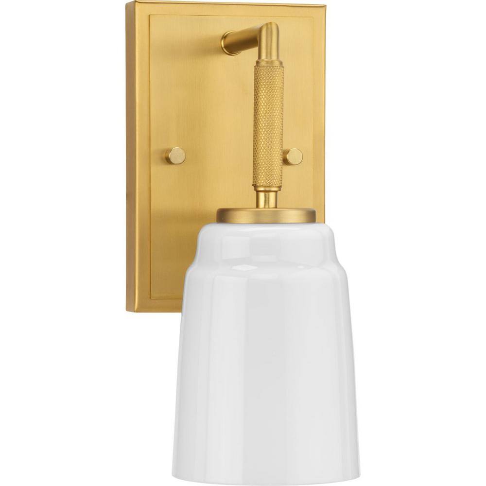 Brushed Gold and Opal Glass Industrial Vanity Light