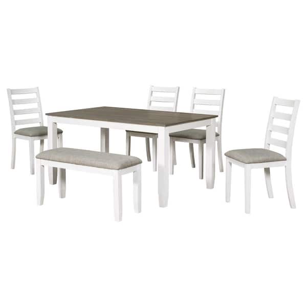 6-Piece Rustic Brown/Whitewash Wood Top Dining Room Set Seats 5