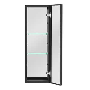 10 in. W x 30 in. H Small Black Rectangular Aluminum Surface Mount Bathroom Medicine Cabinet with Mirror and Shelves