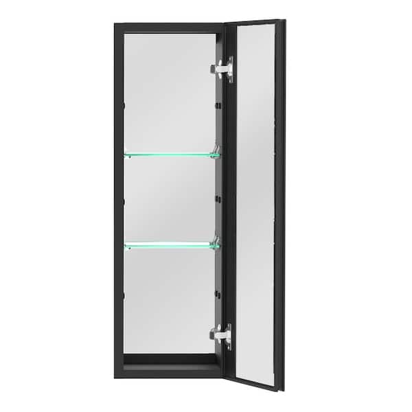 Fenix 10 in. W x 30 in. H Small Black Rectangular Aluminum Surface Mount Bathroom Medicine Cabinet with Mirror