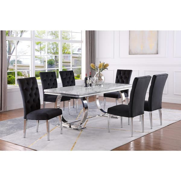 marble look dining table and chairs