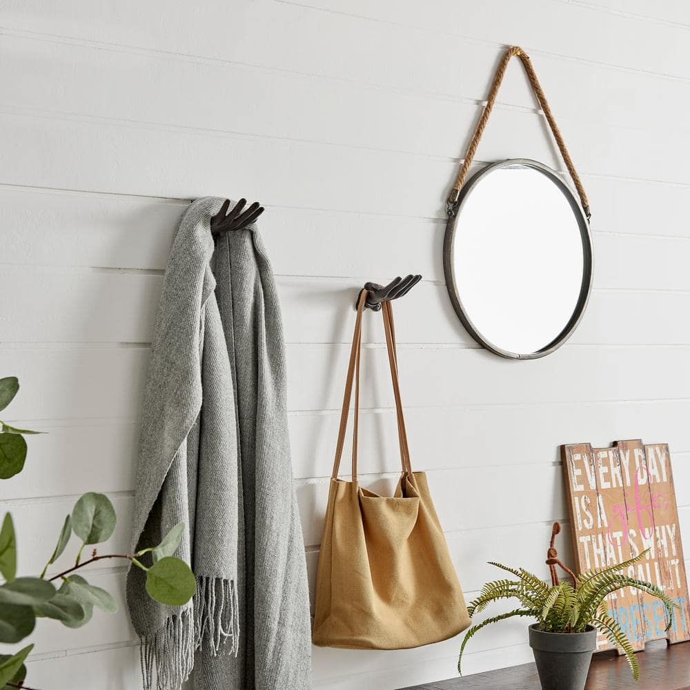 Palms Up Dark Brown Cast Iron Wall Hooks Set