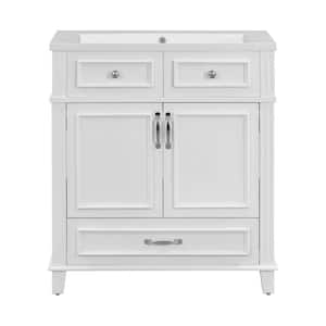 29.37 in. W x 17.87 in. D x 33.14 in. H Single Sink Freestanding Bath Vanity in White with White Resin Top and Storage